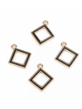 🔴 5 for $10 ONE Black Gold Diamond Shaped Pendant Zinc Alloy Enamel